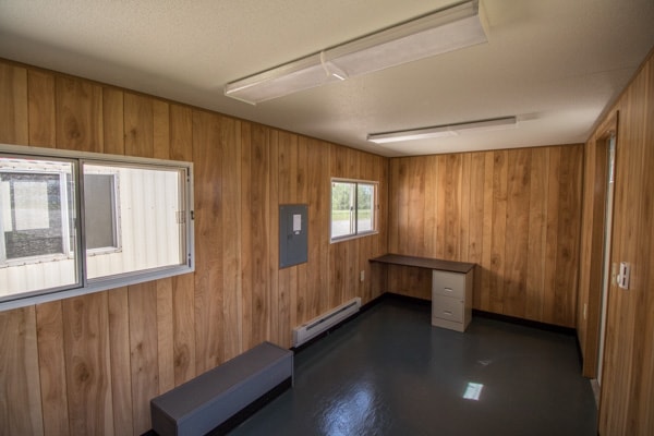 View to front of trailer with desk